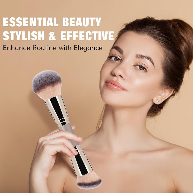 dpolla Dual-Ended Foundation Brush: Round & Angled Pro-Grade makeup brushes, 100% Vegan Synthetic Makeup Brush for Flawless Blending and Application of Liquid, Powder, Cream, Blush (Big Dual-Ended) - Image 2